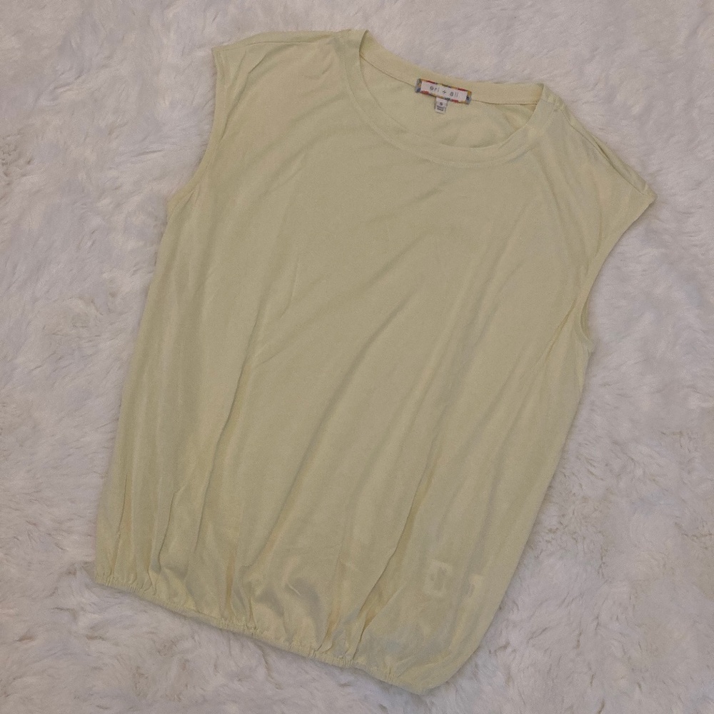 Eri + Ali Pale Yellow Sleeveless Shirt Top Small